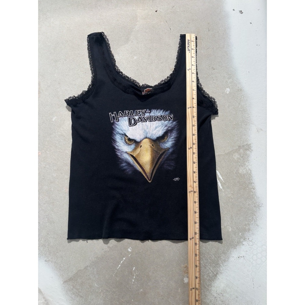 vintage 90s women's harley davidson 3D emblem black lace top large - Picture 7 of 7
